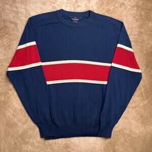 Vintage 80s Herman's Striped Sweater Red Blue Pullover Knit Wool Blend Retro